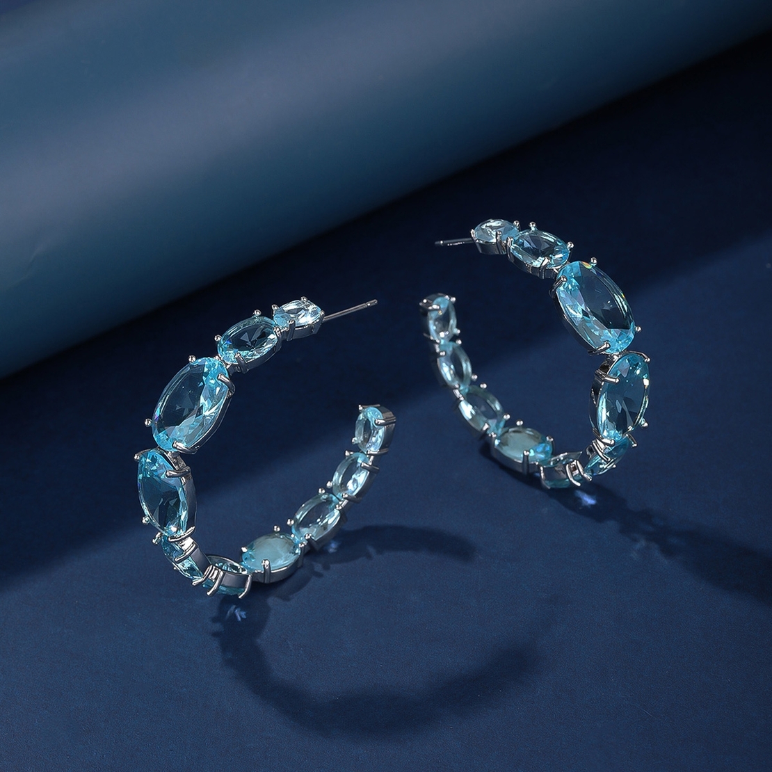 WHITE GOLD PLATED EARRINGS BLUE CRYSTALS