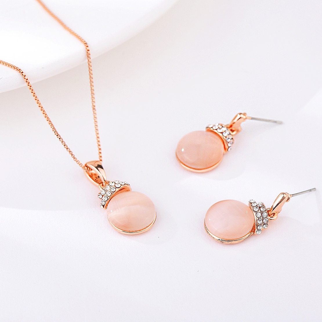 Комплект розово позлатяване котешко око | Колекция Rose Gold