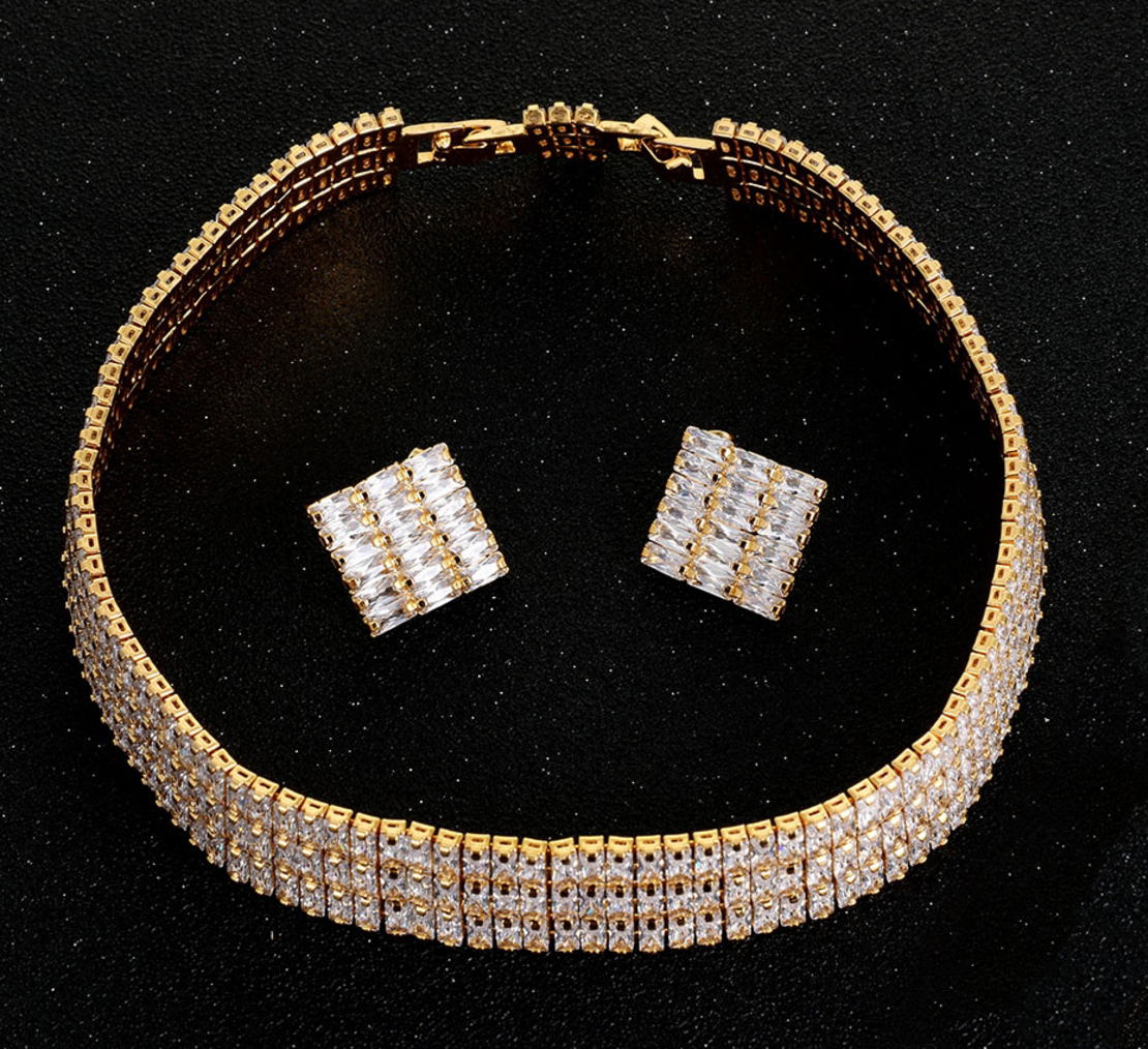 SET YELLOW GOLD PLATING SHINING CRYSTALS