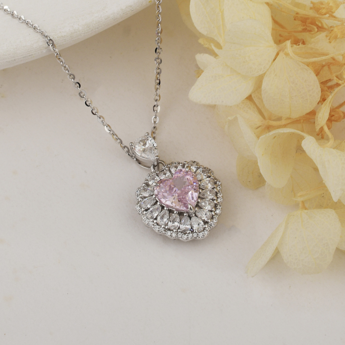 PINK HEART CRUSHED ICE NECKLACE