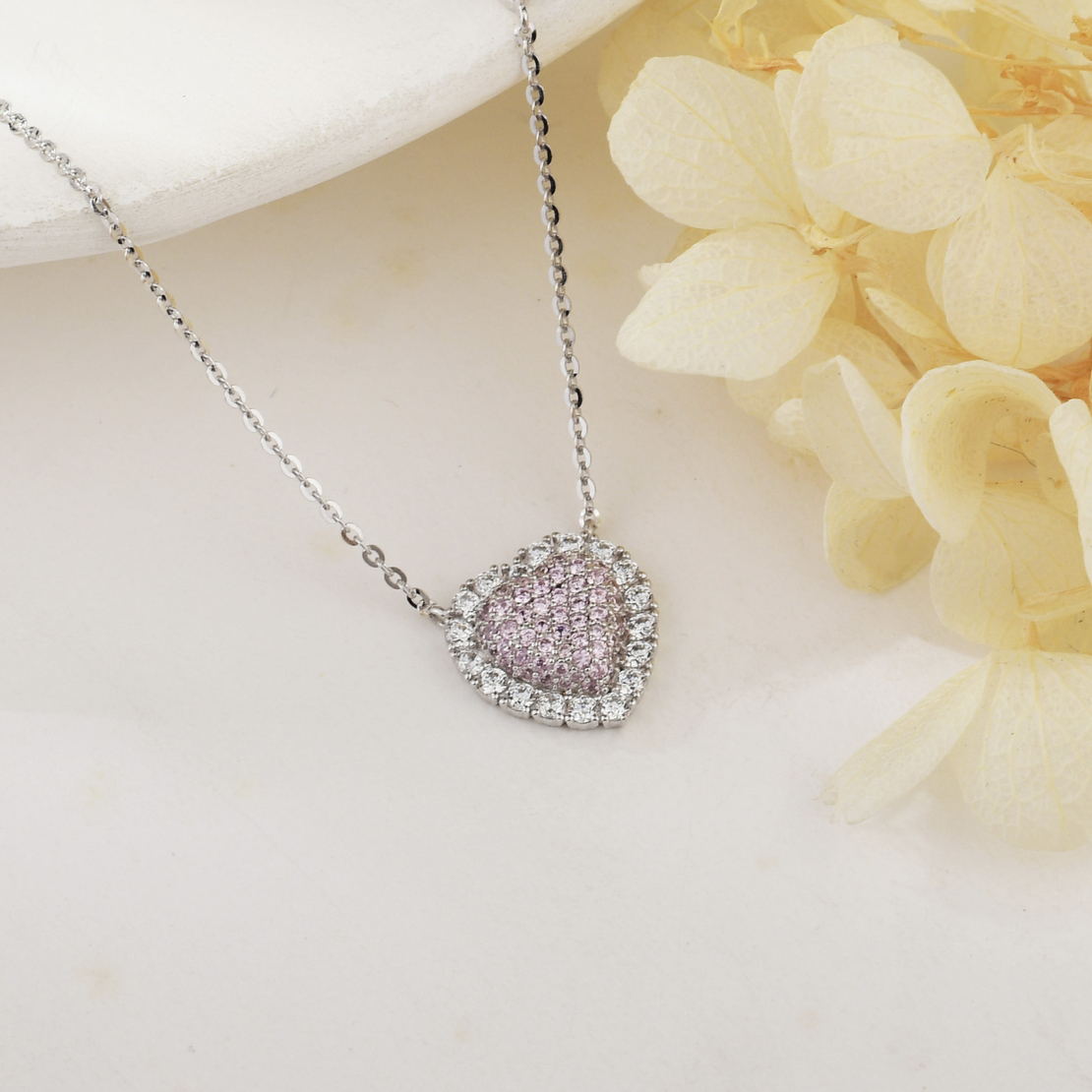 Нежно сребърно колие розово сърце | колекция Delicate Silver