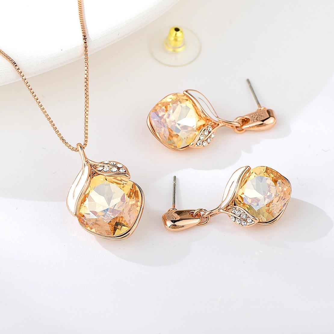 Комплект розово позлатяване кристално цвете | Колекция Rose Gold