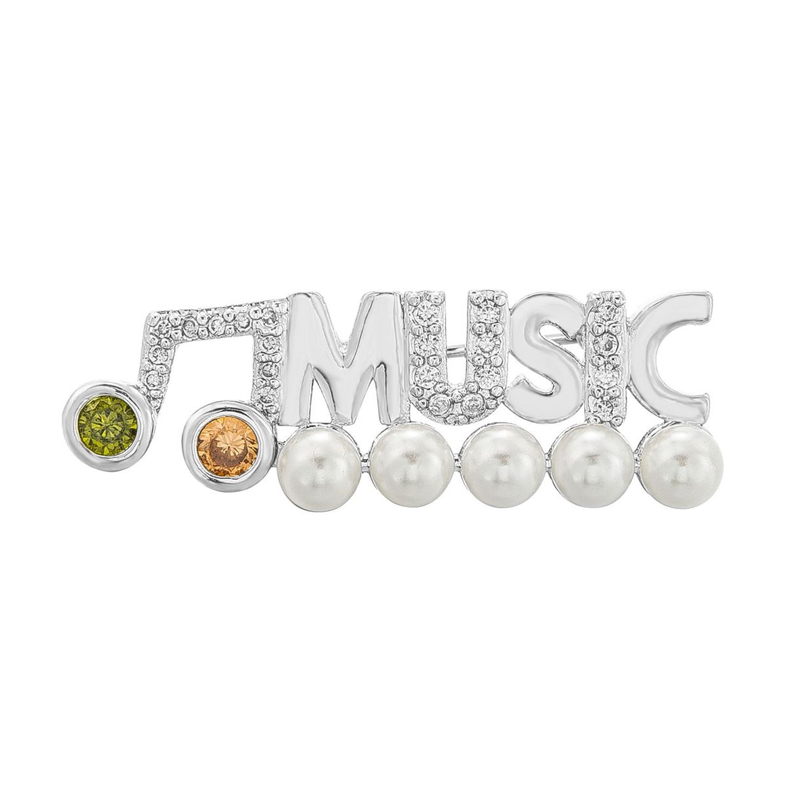 Брошка бяло позлатяване 'Music' 18K перли Swarovski