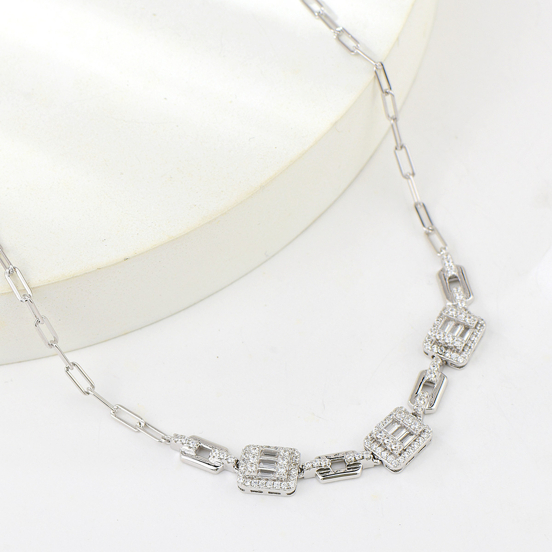 NECKLACE PLATINUM PLATED SILVER CUBIC ZIRCONIA