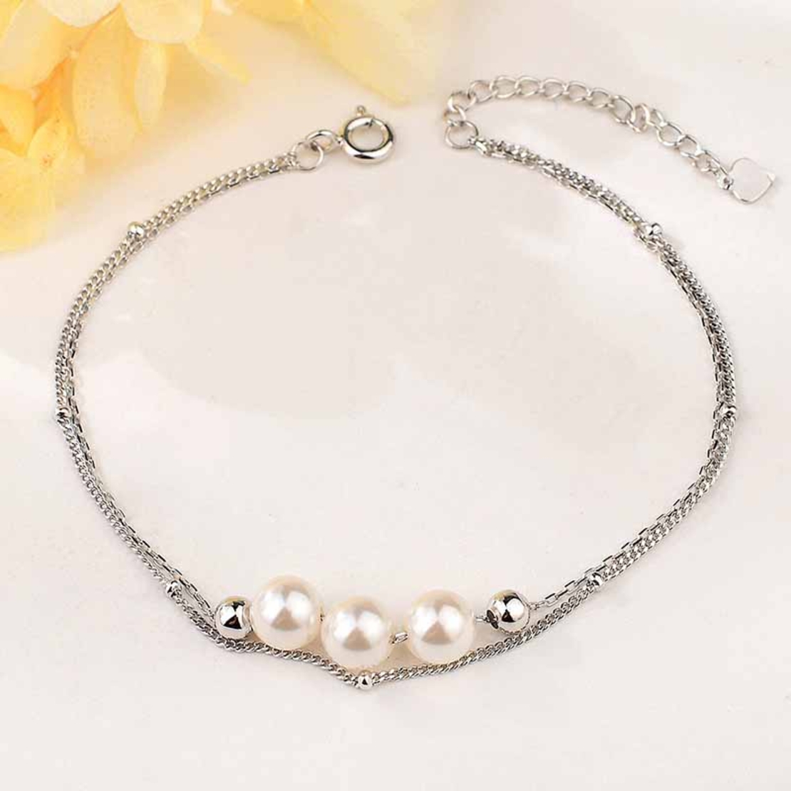 SILVER  JEWELRY - SILVER  BRACELET WITH PEARLS