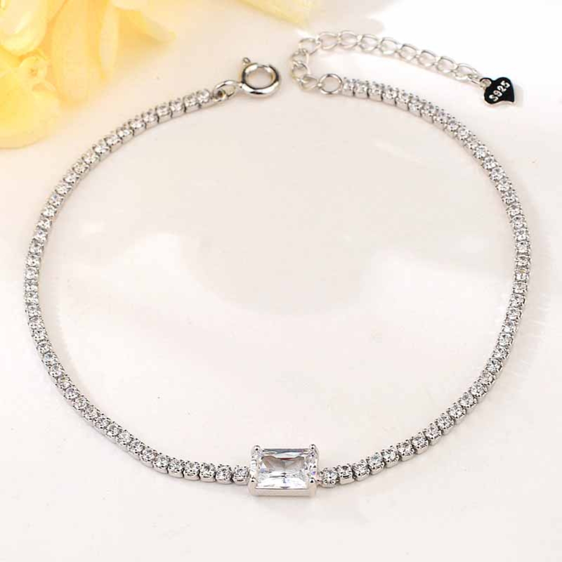 SILVER  JEWELRY - SILVER  BRACELET RECTANGLE CRYSTAL