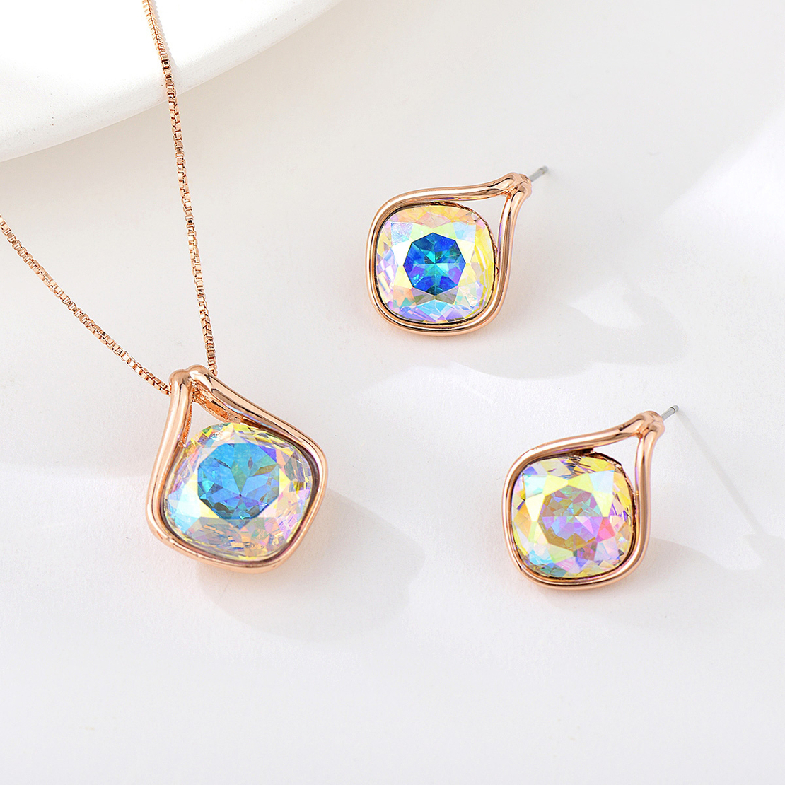Комплект розово позлатяване кристални цветни отблясъци | Колекция Rose Gold