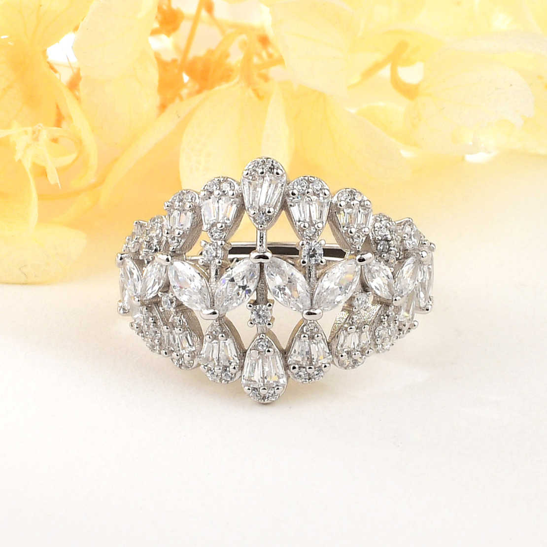 PLATINUM PLATED SILVER RING CUBIC ZIRCONIA