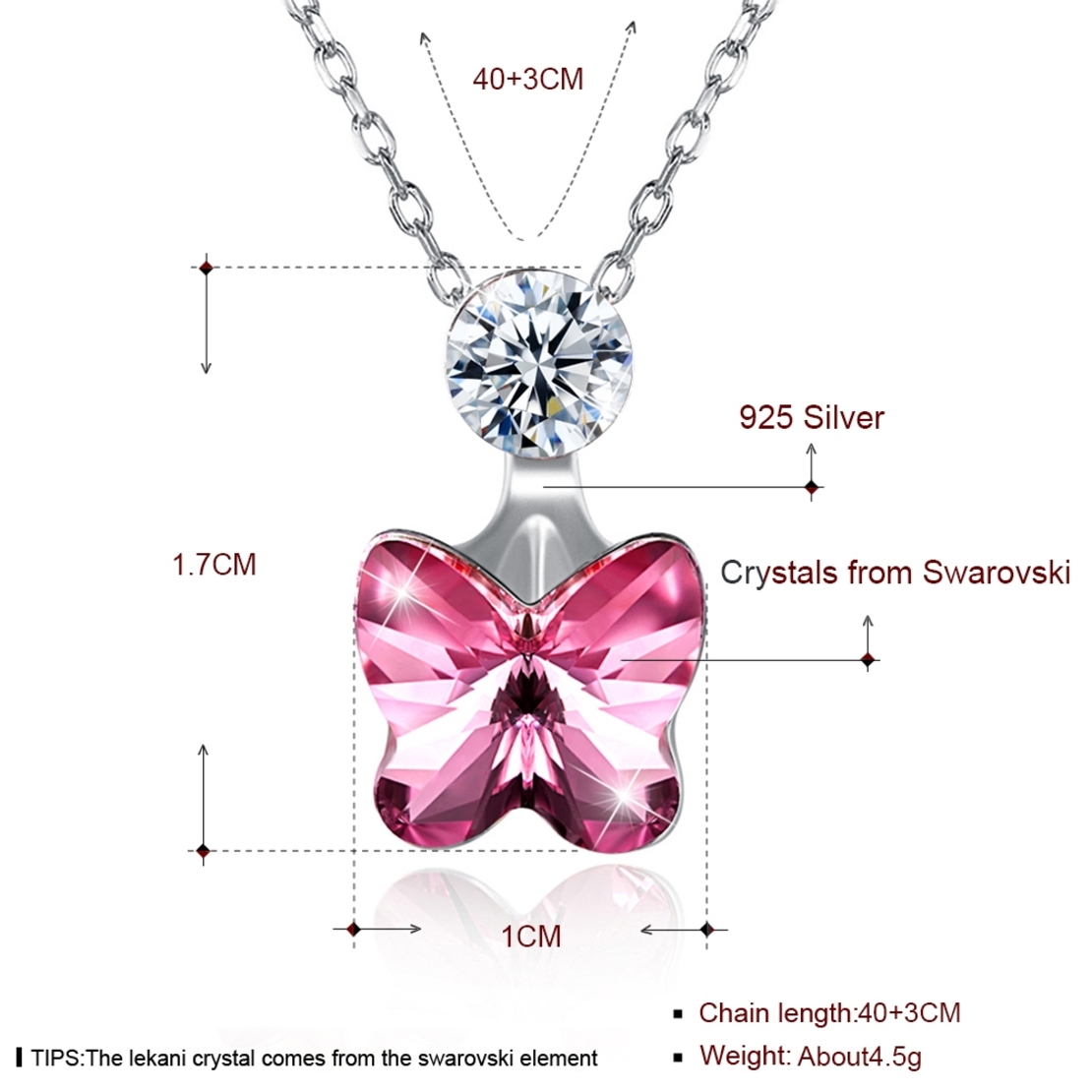 Сребърно колие Пеперуда розово Swarovski Crystals | колекция Delicate Silver