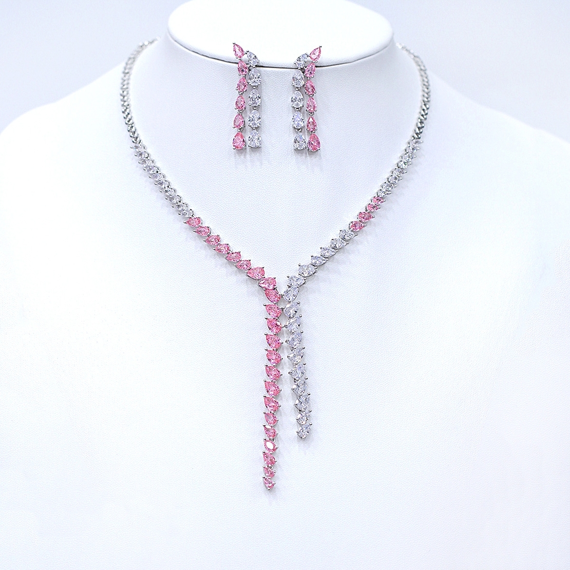 PINK DROPS SET WHITE GOLD PLATING