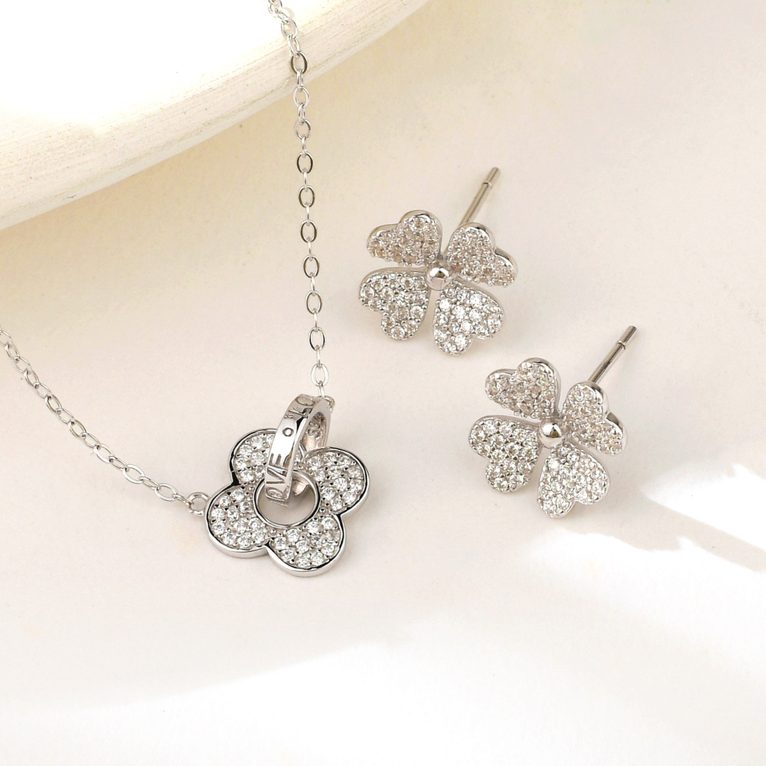 Сребърен комплект Цветя с Родий 2700000047095 | колекция Delicate Silver