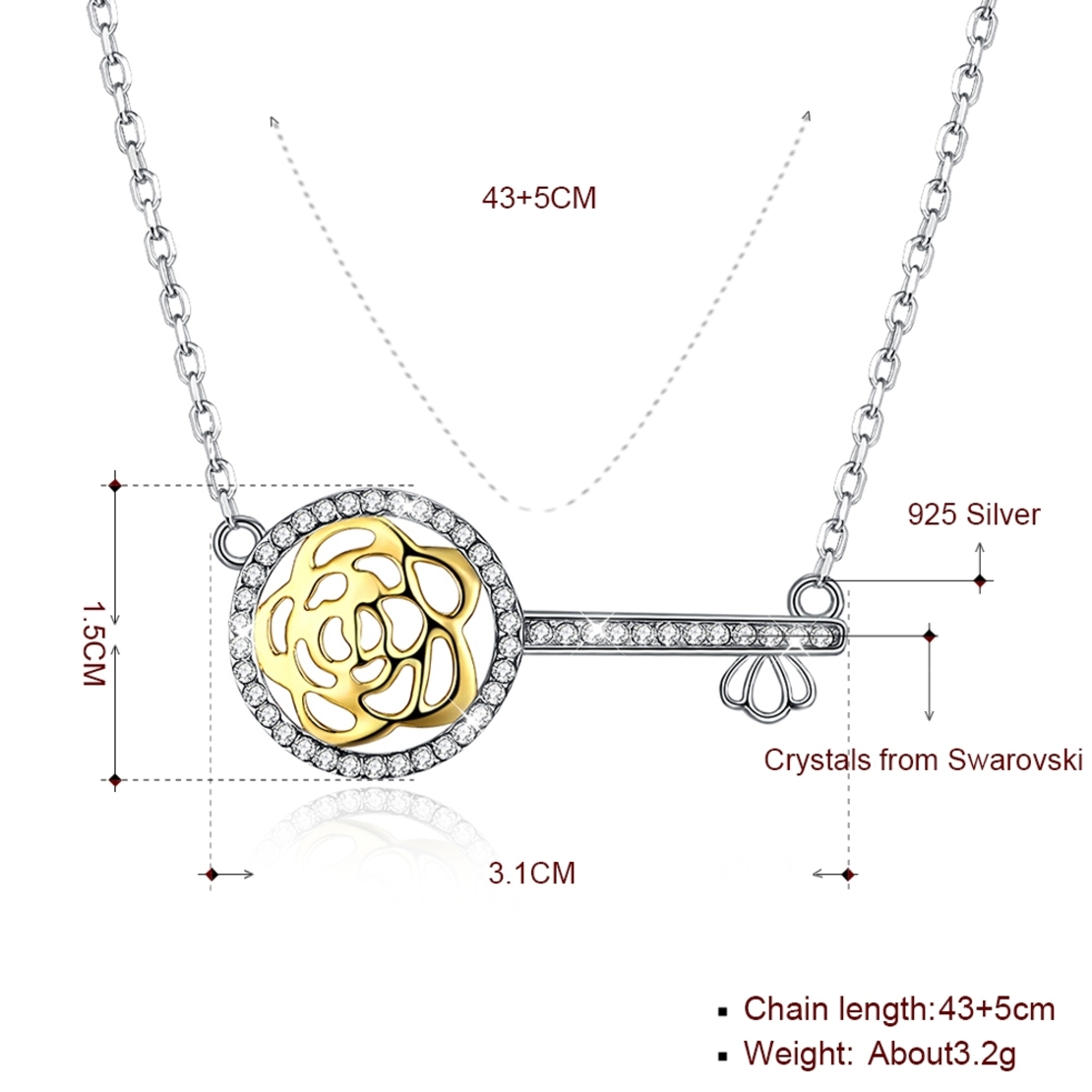 Сребърно колие Ключ Swarovski Crystals | колекция Delicate Silver