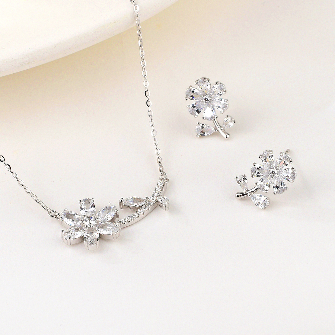 Сребърен комплект Цвете с родий 2700000049532 | колекция Delicate Silver
