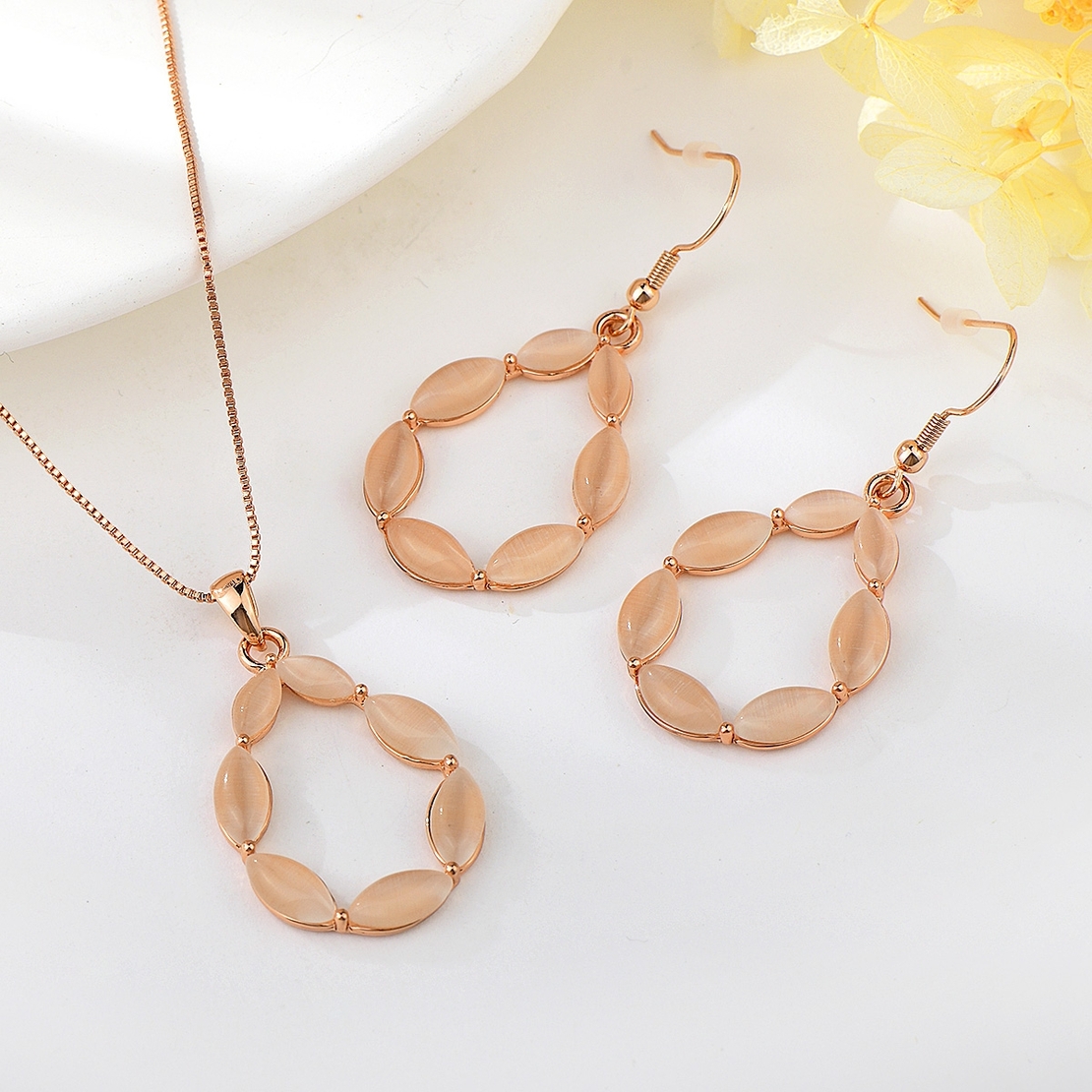Комплект розово позлатяване контур на капка | Колекция Rose Gold