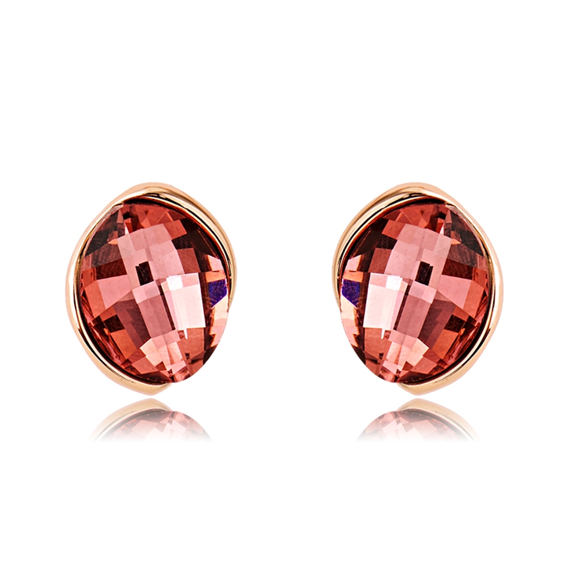 Обеци розово позлатяване червени кристали | Колекция Rose Gold