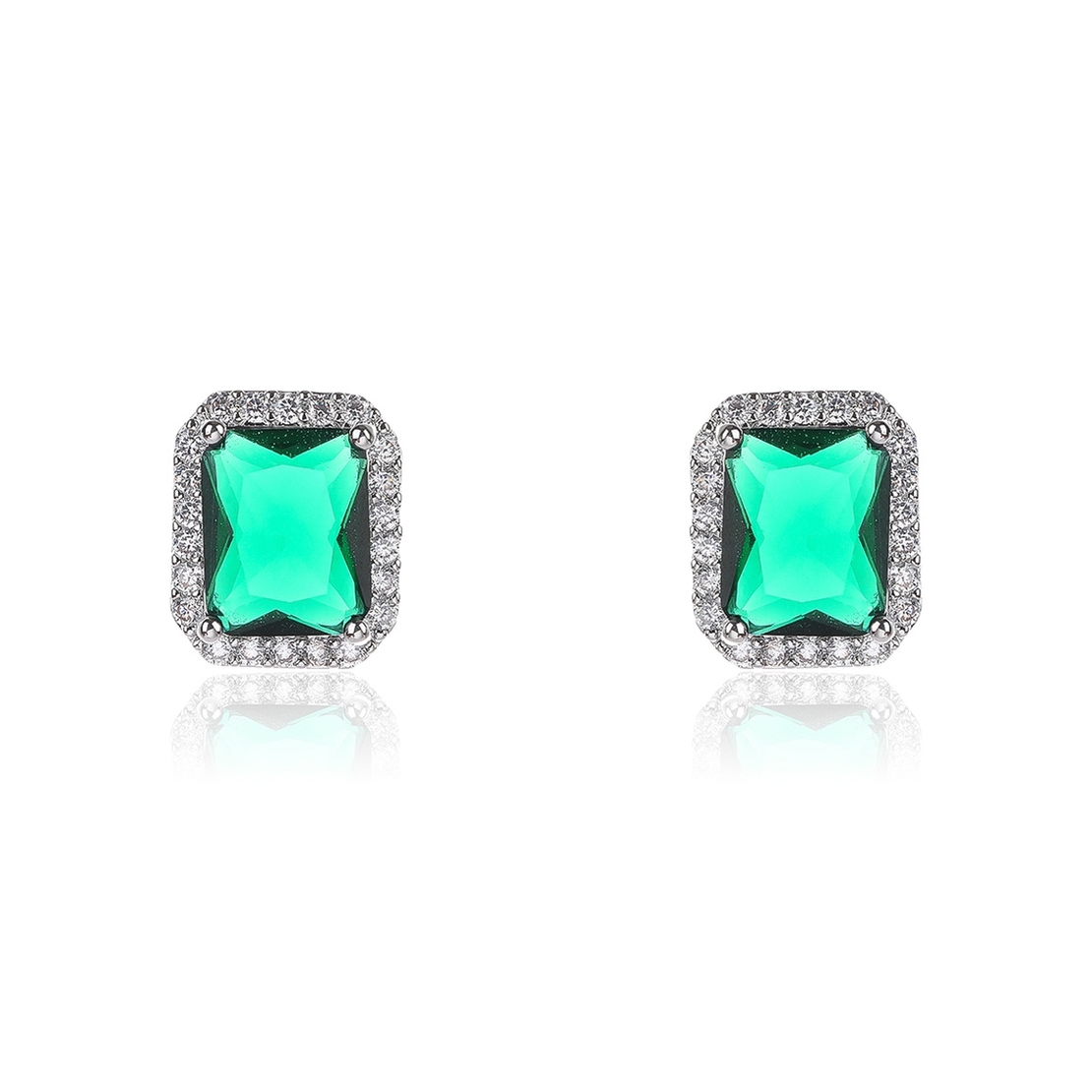 WHITE GOLD PLATED EARRINGS GREEN CRYSTALS