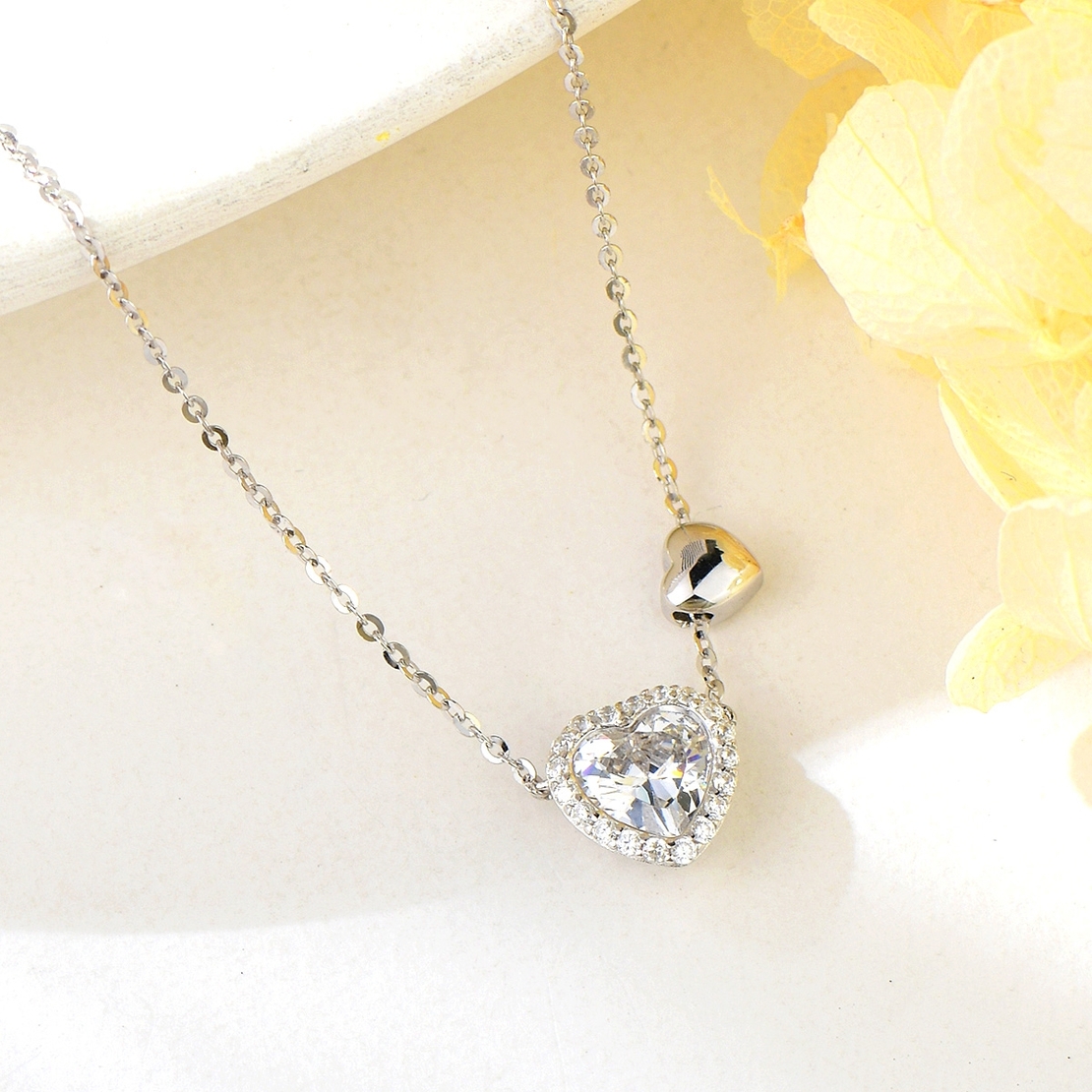 Сребърно колие Кристално и сребърно сърце | колекция Delicate Silver