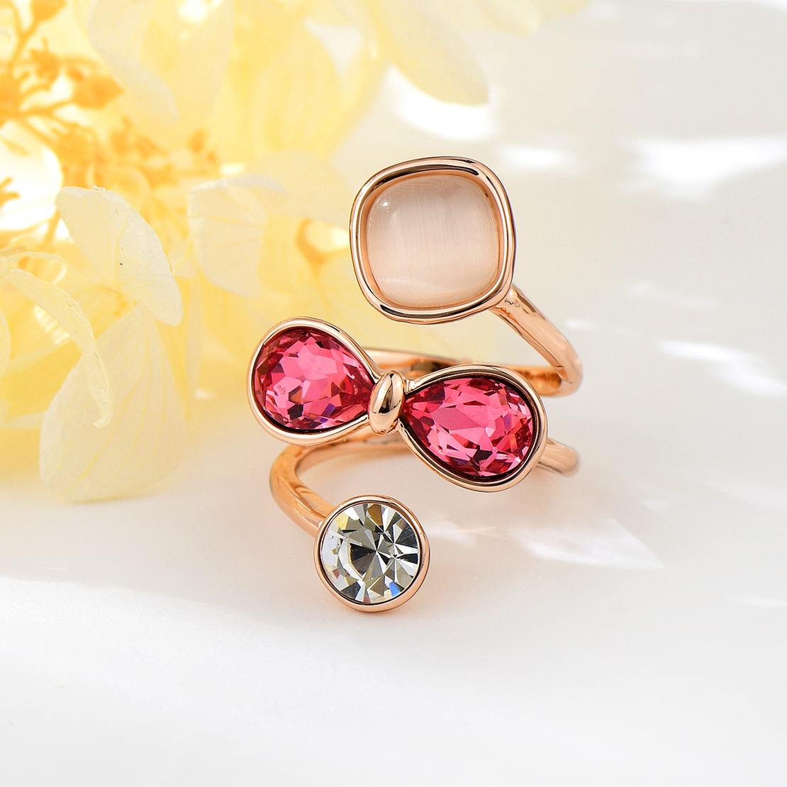 Пръстен розово позлатяване розова панделка | Колекция Rose Gold