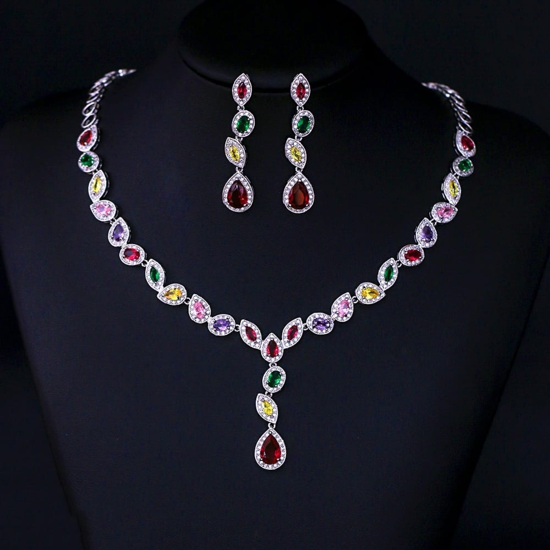 COLORFUL DROPS SET WHITE GOLD PLATING