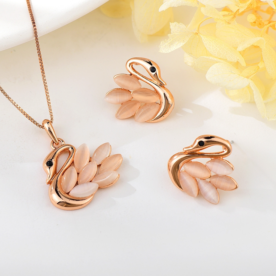 Комплект розово позлатяване лебеди | Колекция Rose Gold