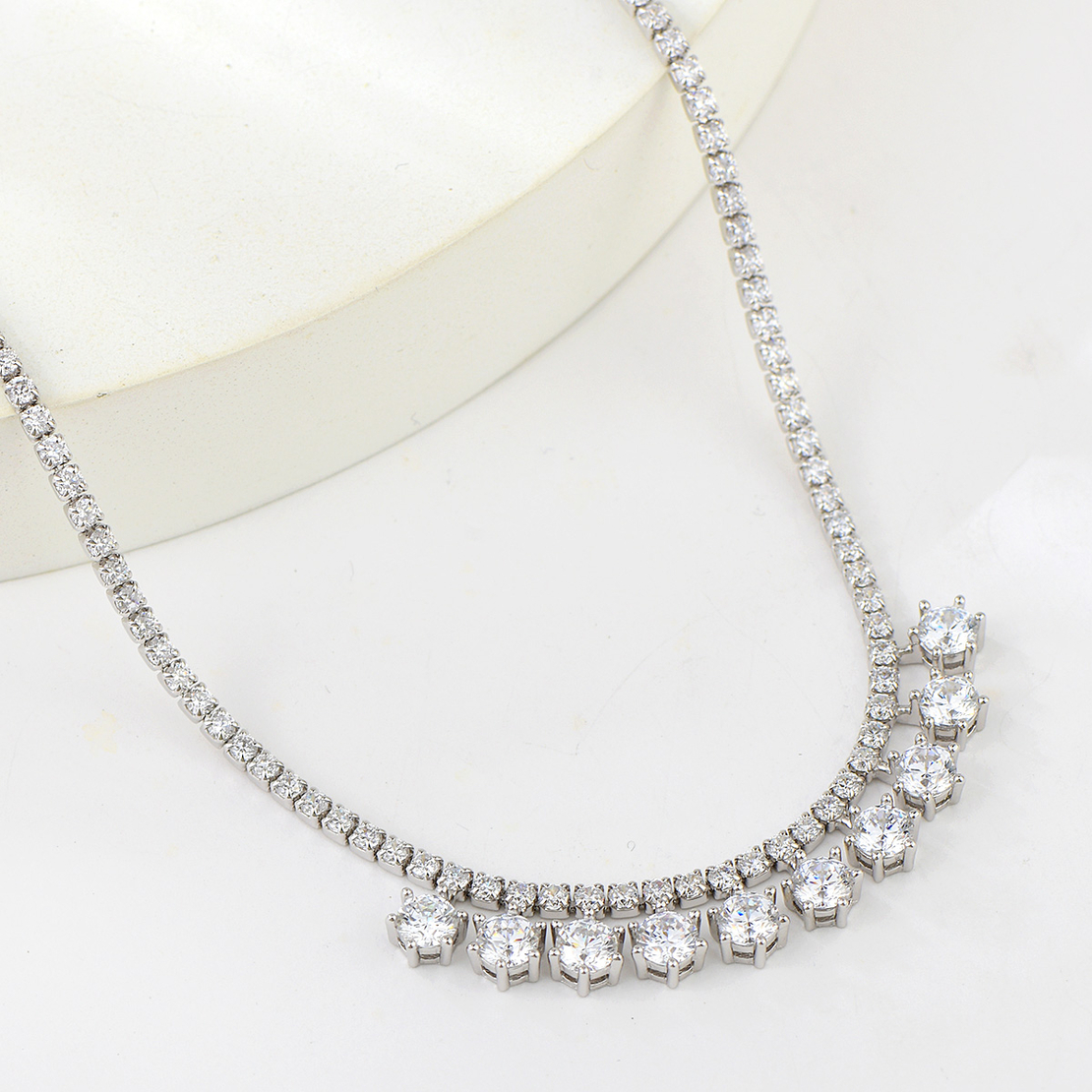 NECKLACE PLATINUM PLATED SILVER CUBIC ZIRCONIA