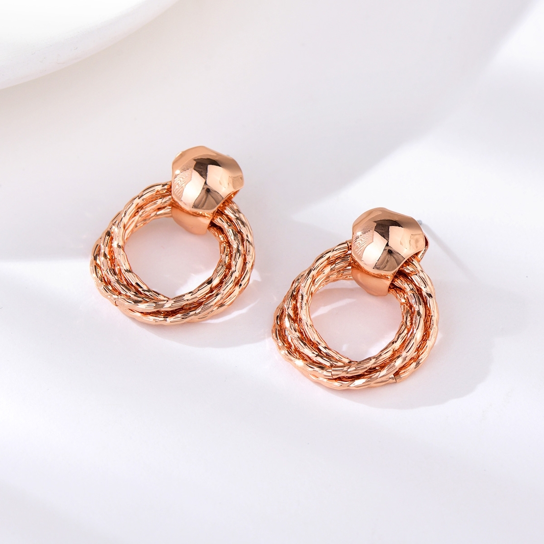 Обеци позлатен сноп в кръг с розово позлатяване | Колекция Rose Gold