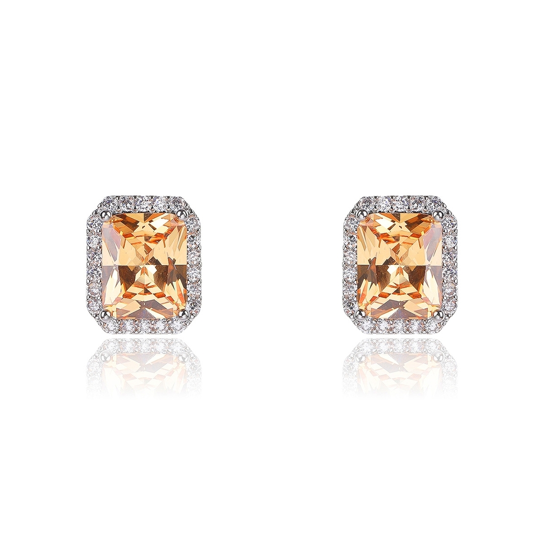 WHITE GOLD PLATED EARRINGS AMBER CRYSTALS