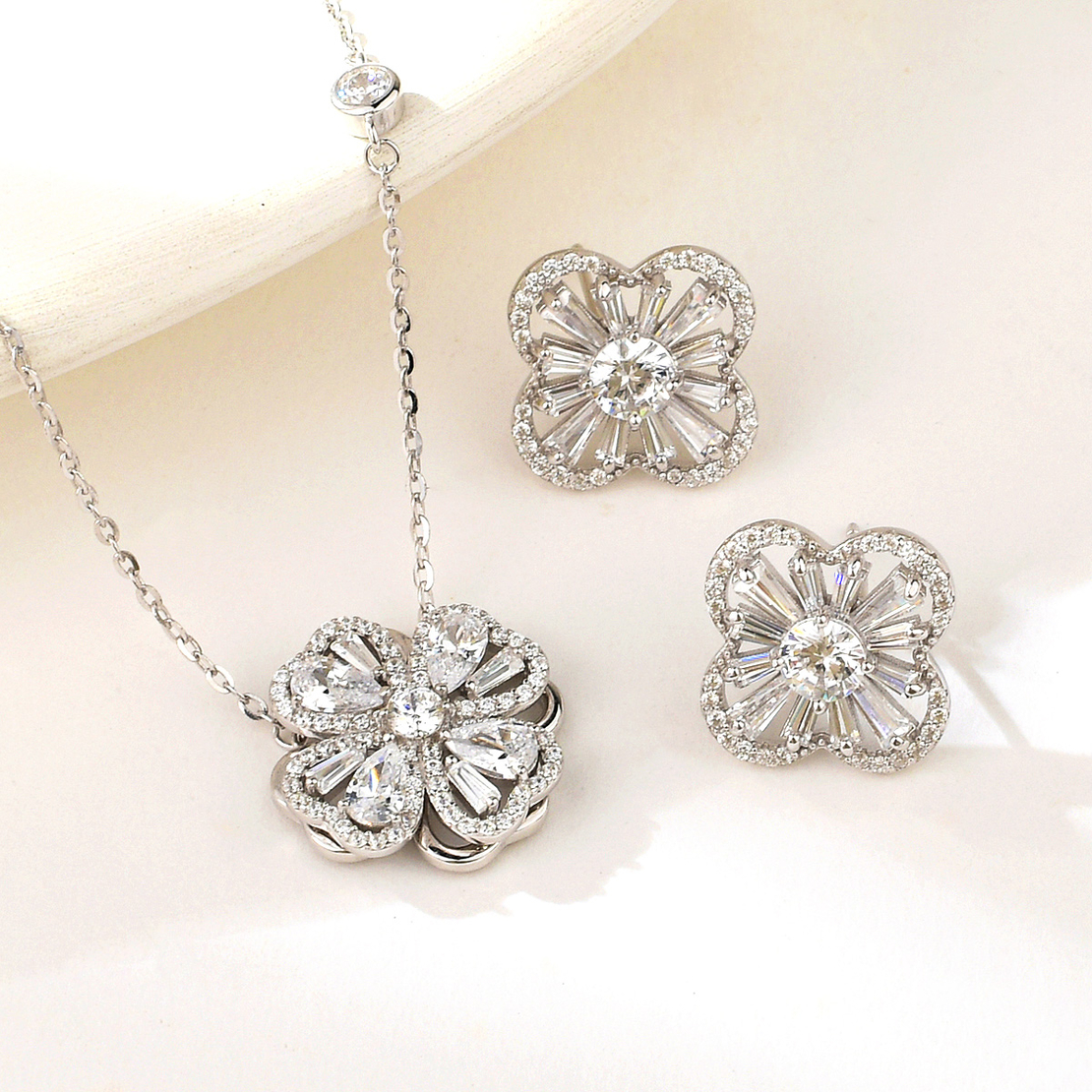 Сребърен комплект Цветя с родий 2700000047033 | колекция Delicate Silver