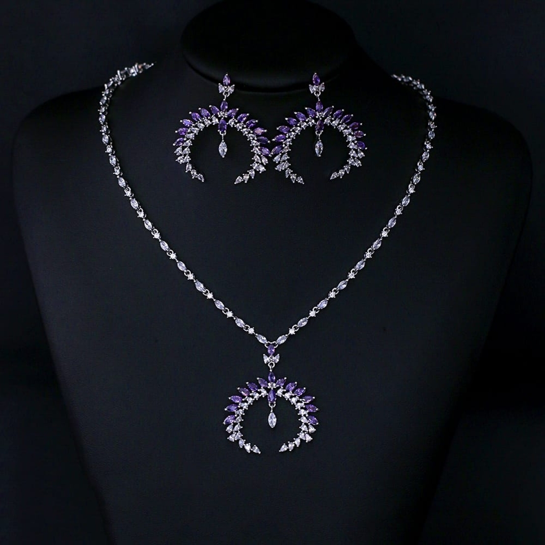 PURPLE DROPS SET WHITE GOLD PLATING