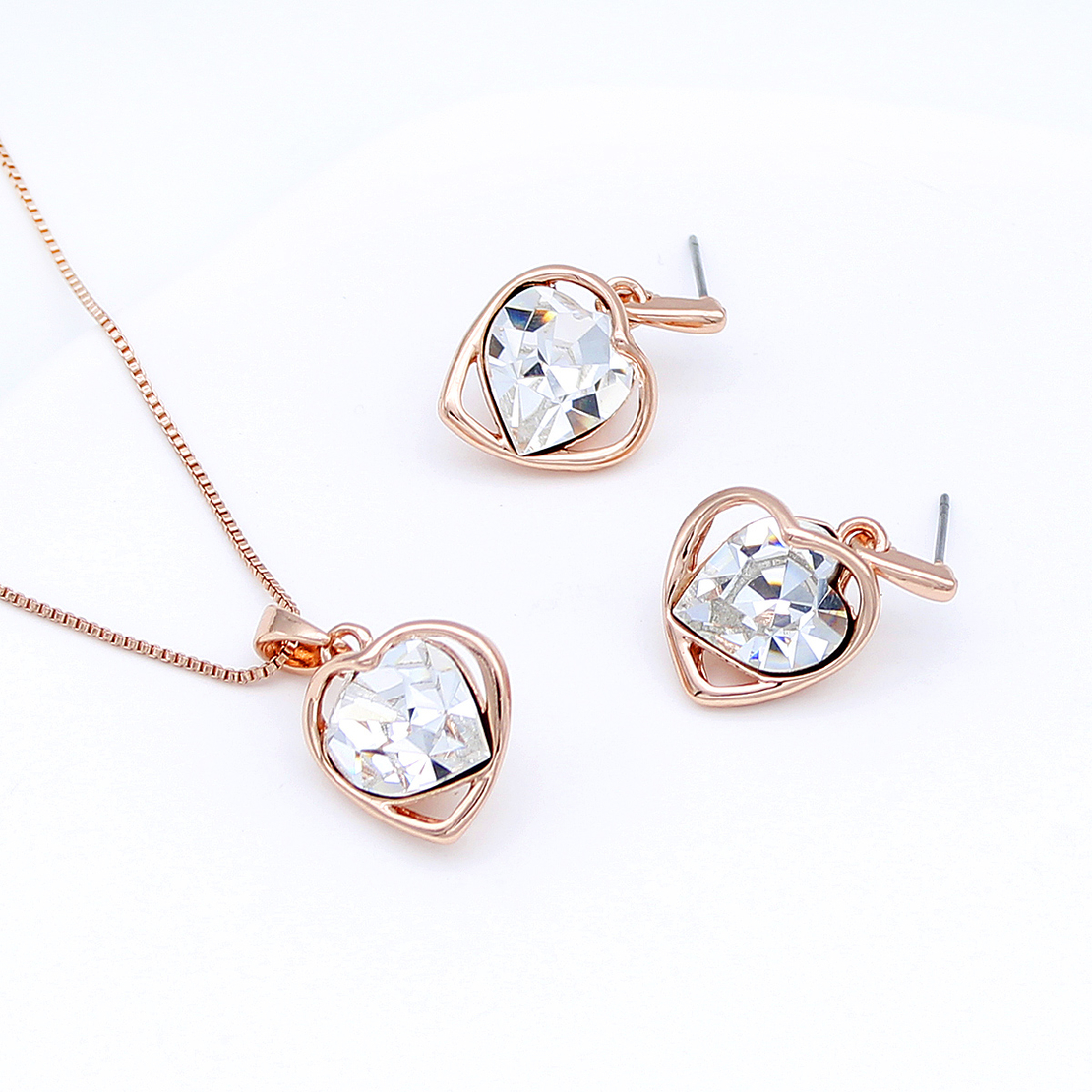 Комплект розово позлатяване кристални сърца | Колекция Rose Gold