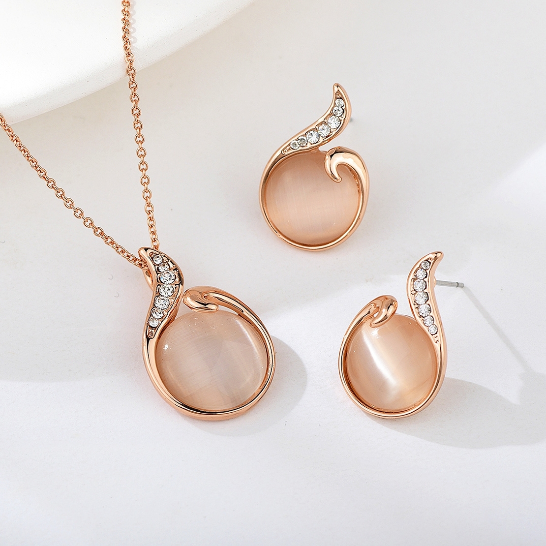 Комплект розово позлатяване естествени овали | Колекция Rose Gold