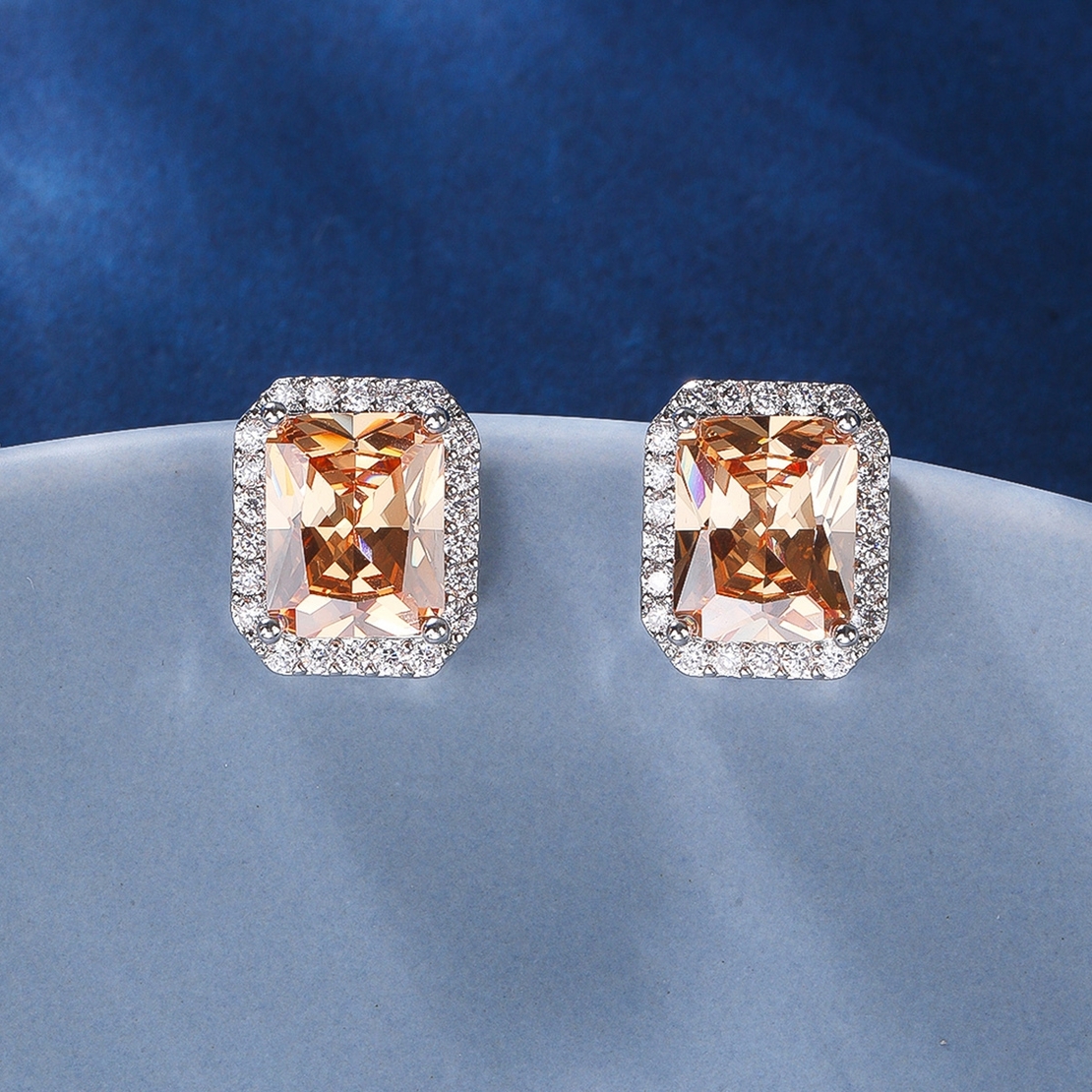 WHITE GOLD PLATED EARRINGS AMBER CRYSTALS