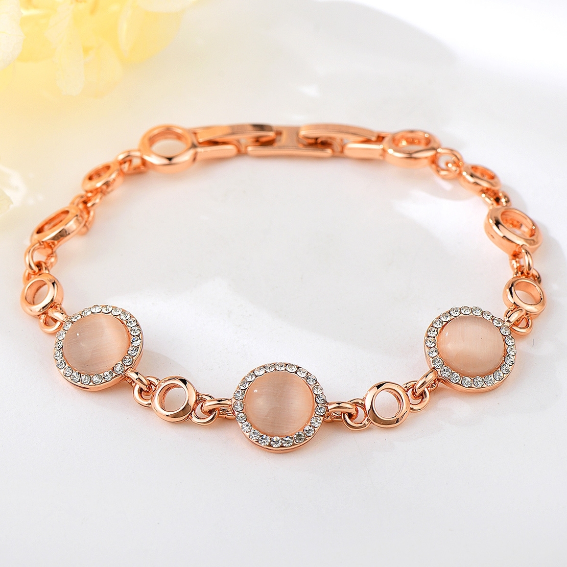 BRACELET ROSE GOLD PLATING CAT'S EYE