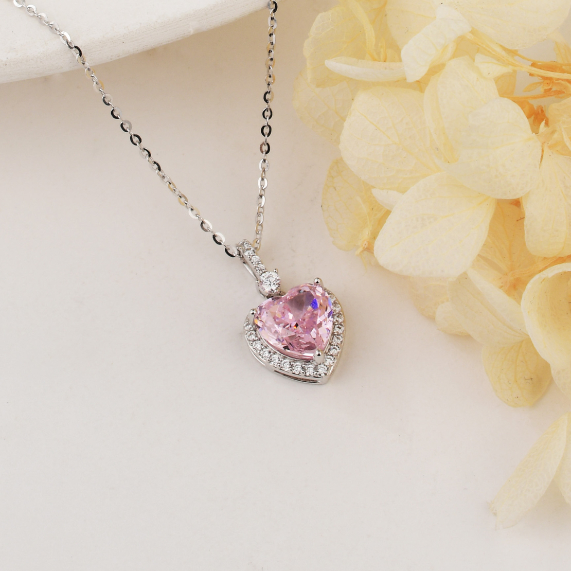 PINK HEART CRUSHED ICE NECKLACE