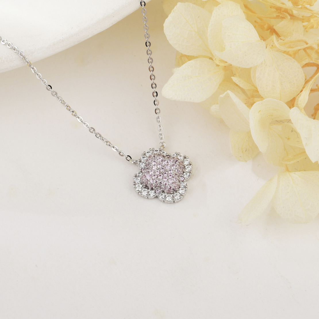 Нежно сребърно колие розово цвете | колекция Delicate Silver