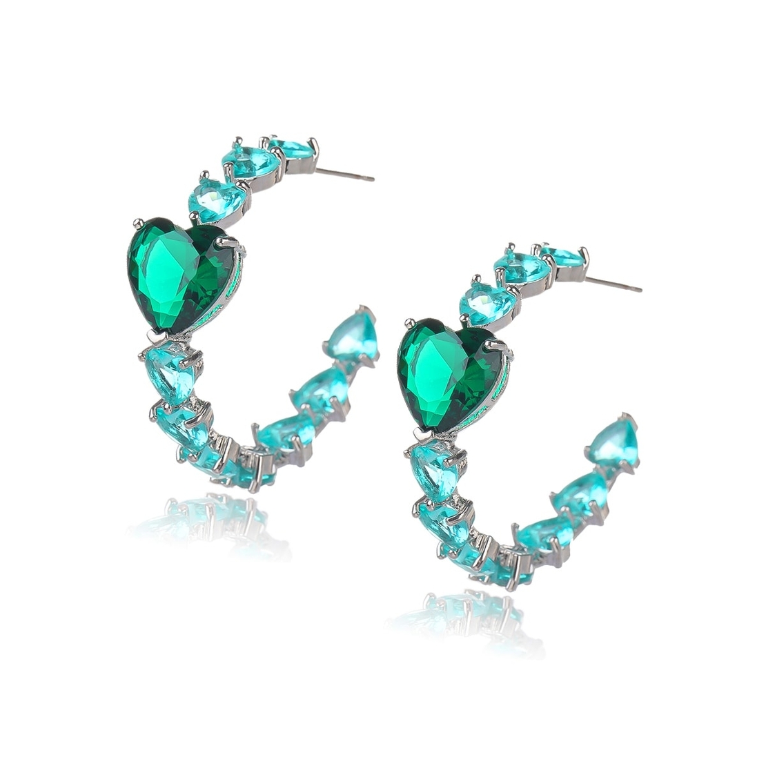 GREEN HEARTS WHITE GOLD PLATED EARRINGS