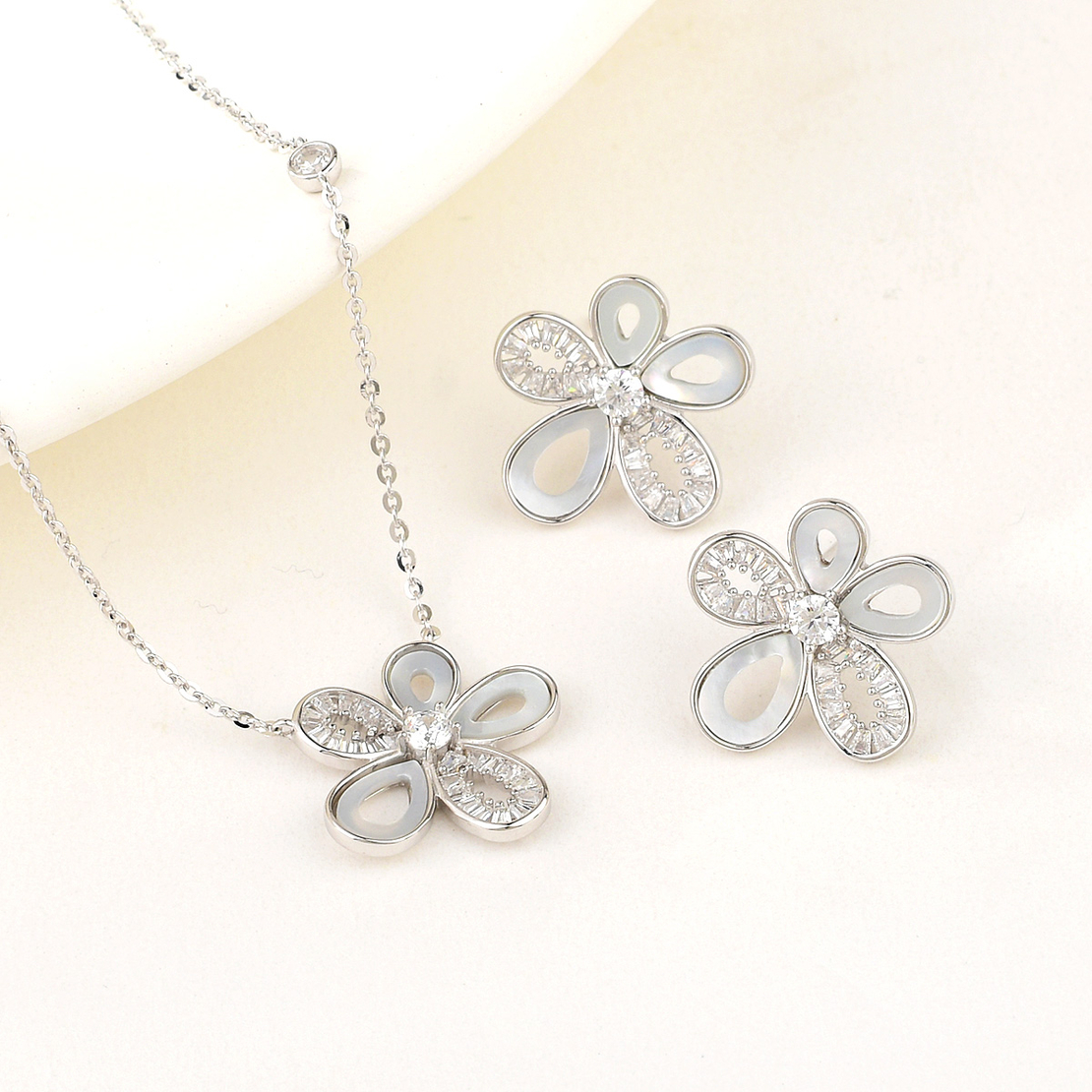 Сребърен комплект Цвете с родий 2700000051917 | колекция Delicate Silver