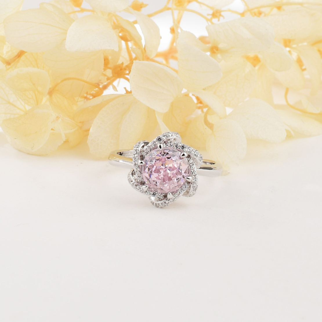 PINK FLOWER CRUSHED ICE RING