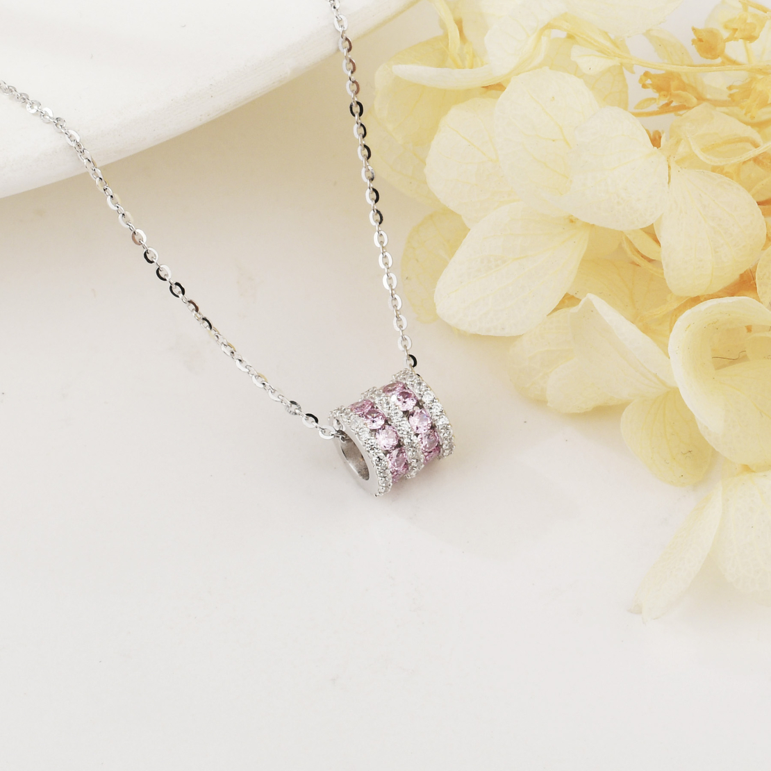 Нежно сребърно колие розово колелце | колекция Delicate Silver