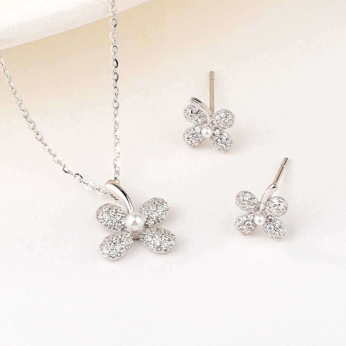 Сребърен комплект Цвете с родий 2700000049594 | колекция Delicate Silver