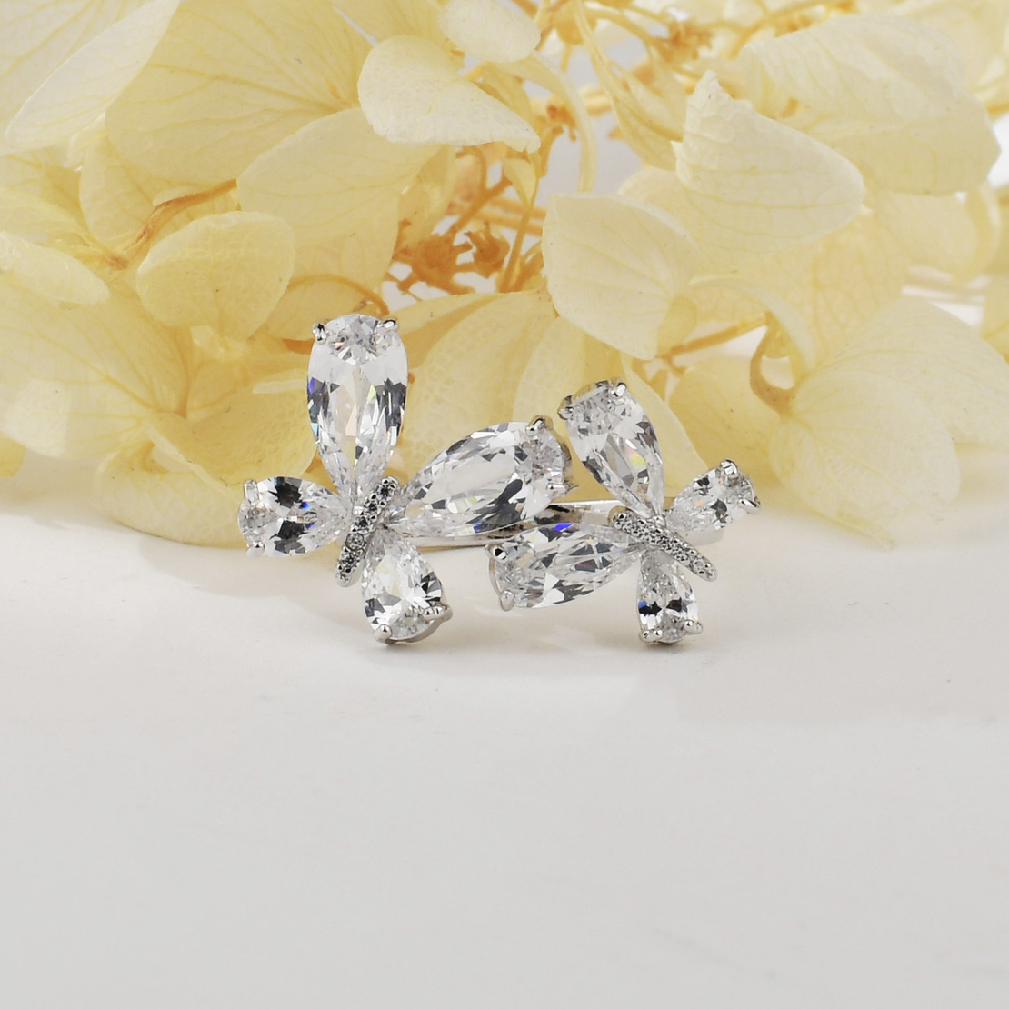 Сребърен пръстен кристални пеперуди | колекция Delicate Silver