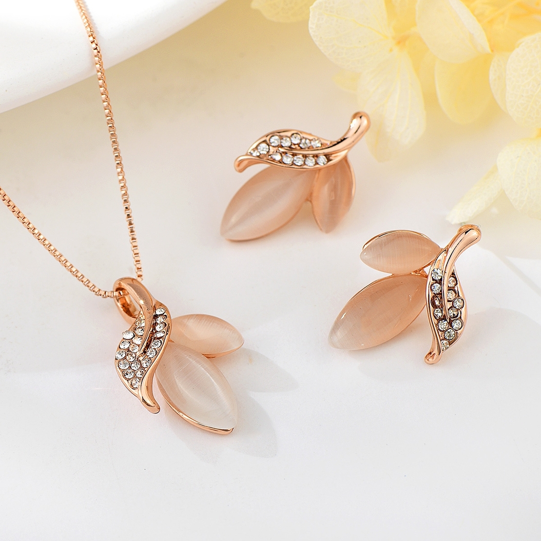 Комплект розово позлатяване флорален | Колекция Rose Gold