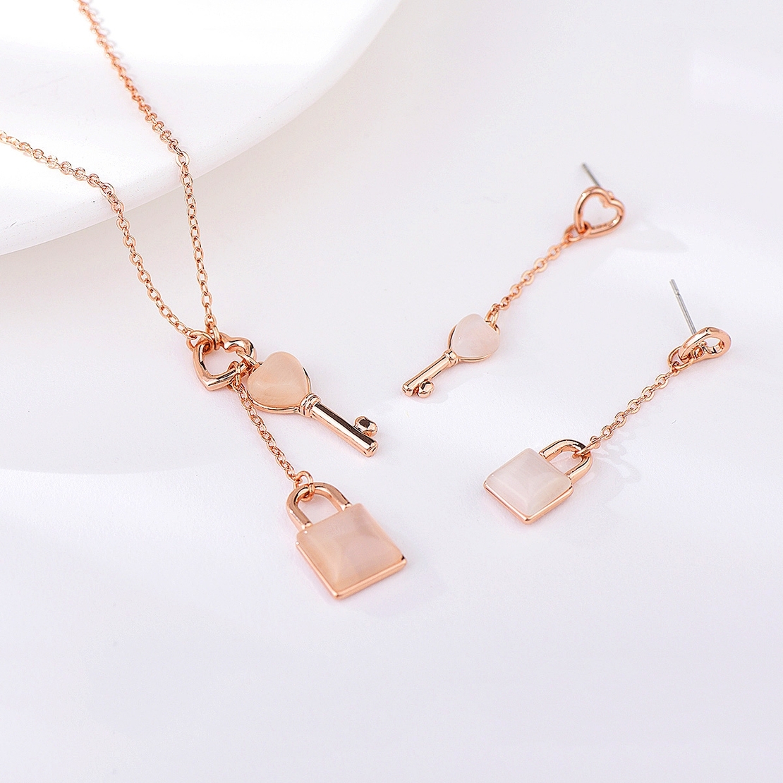 Комплект розово позлатяване катинар с котешко око | Колекция Rose Gold