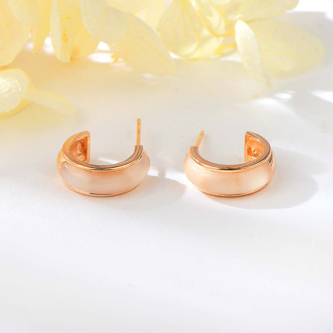 SILVER EARRINGS ROSE GOLD PLATING WITH CAT'S EYE STONE