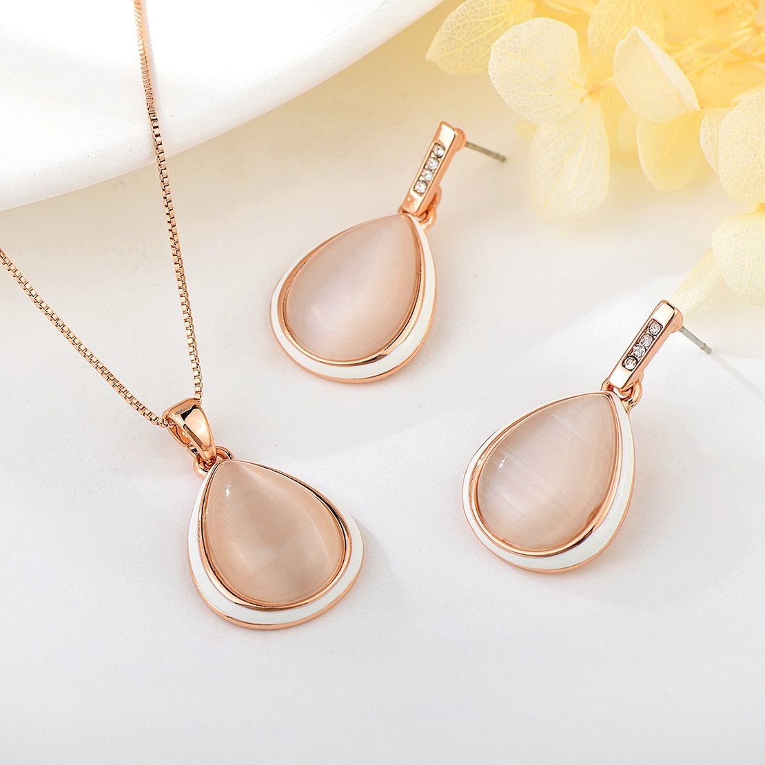 Комплект розово позлатяване капковиден | Колекция Rose Gold