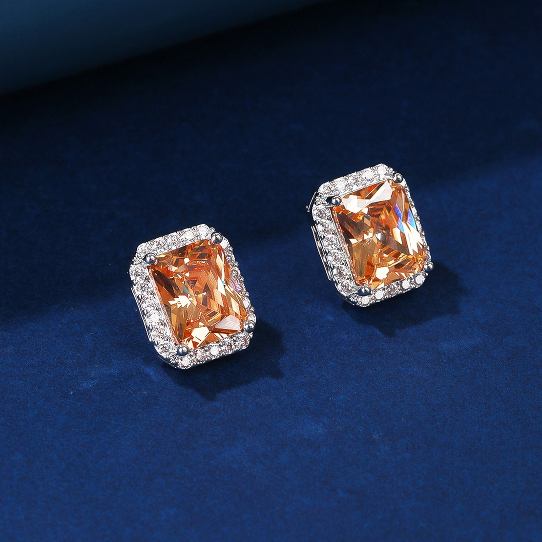 WHITE GOLD PLATED EARRINGS AMBER CRYSTALS