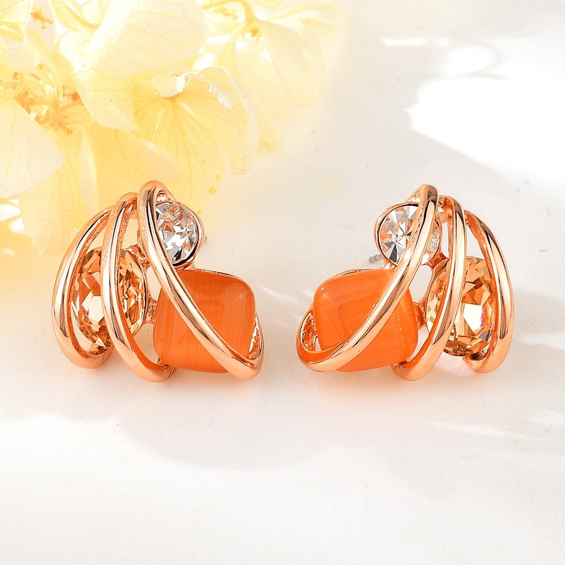 Обеци розово позлатяване абстрактна форма 2000004022617 | Колекция Rose Gold