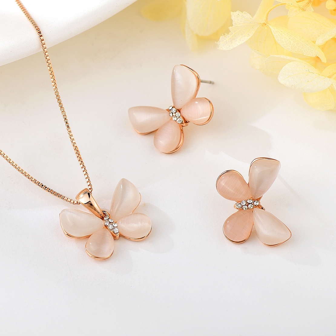 Комплект розово позлатяване пеперуда | Колекция Rose Gold