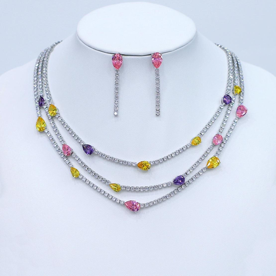 COLORFUL DROPS SET WHITE GOLD PLATING