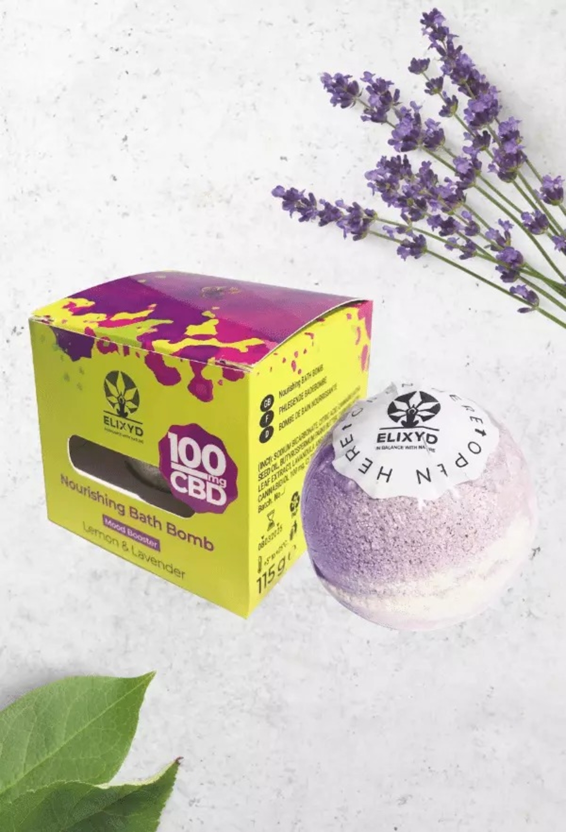 Elixyd CBD Подхранваща бомбичка за вана, Lemon and Lavender